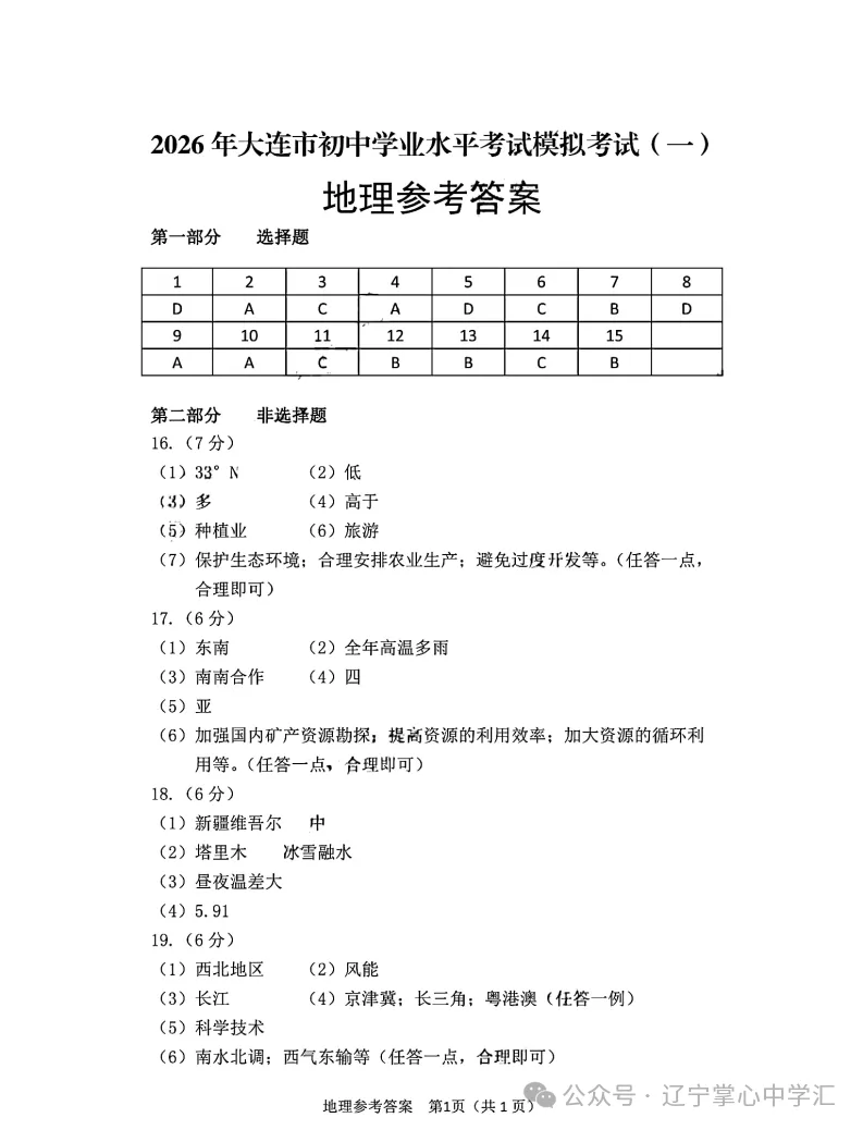真题速递 | 2026年4月大连初三一模全科试卷+答案(附初二地生) 第79张