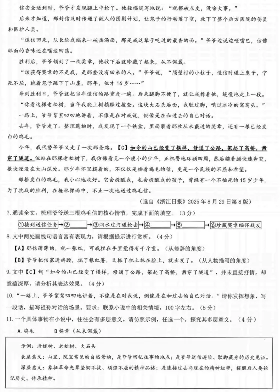 杭州临安市九年级中考语文一模卷 第4张