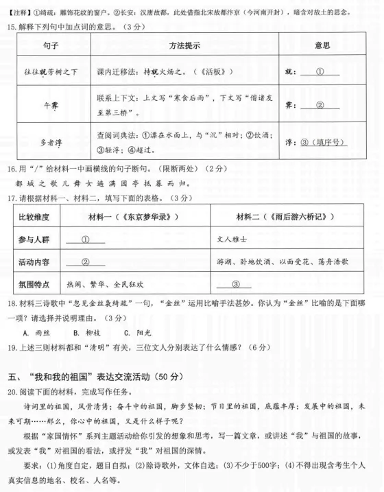 杭州临安市九年级中考语文一模卷 第7张