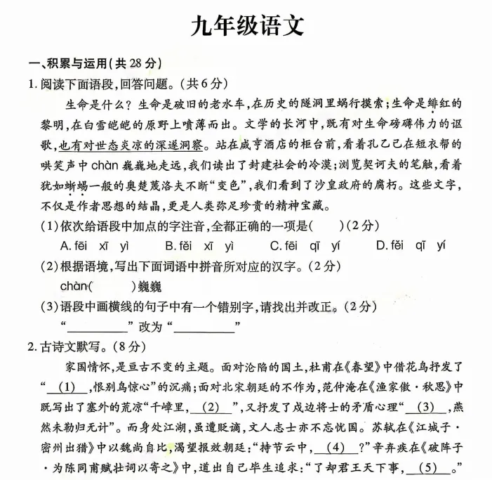 (中考一模)洛阳市洛龙区2026年中招第一次模拟测试试题卷及答案(语数英物化道史) 第3张