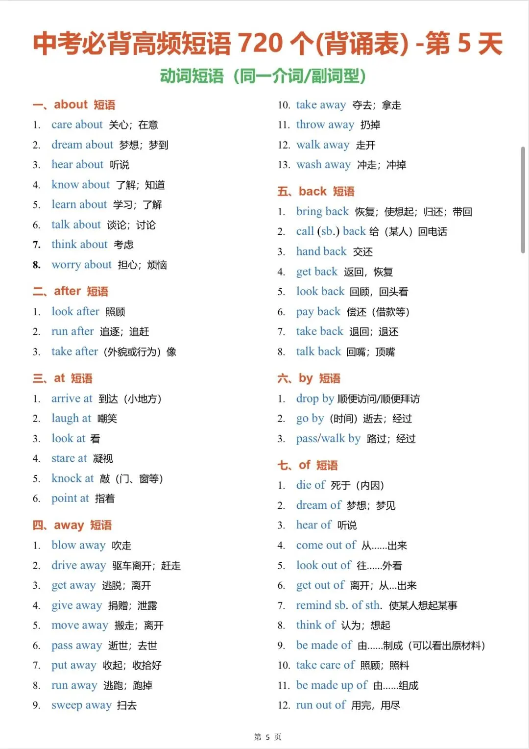 中考必背高频短语720个(背诵表) 第5张