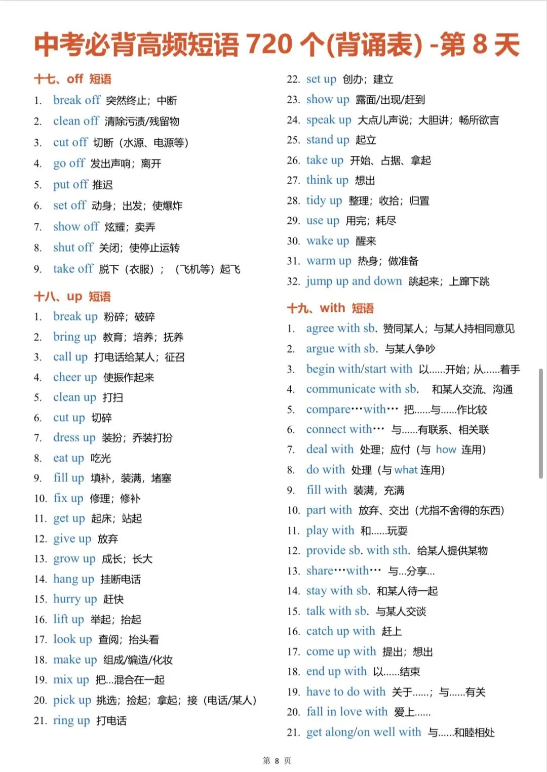 中考必背高频短语720个(背诵表) 第8张