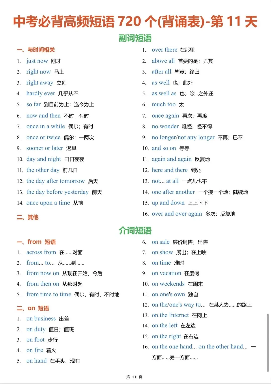 中考必背高频短语720个(背诵表) 第11张