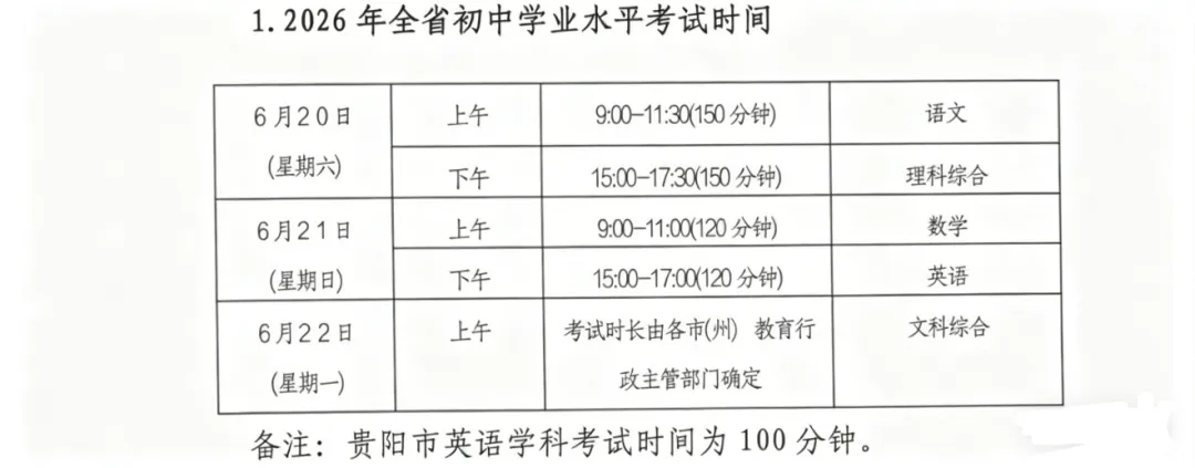 定了!贵州省2026中考时间来啦 第1张