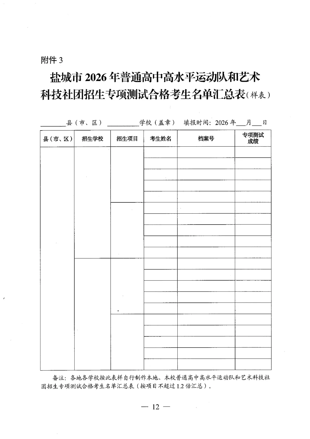 【盐城中考】招生简章公布,高水平运动队和艺术科技社团招生计划招696人(附部分招生简章) 第13张