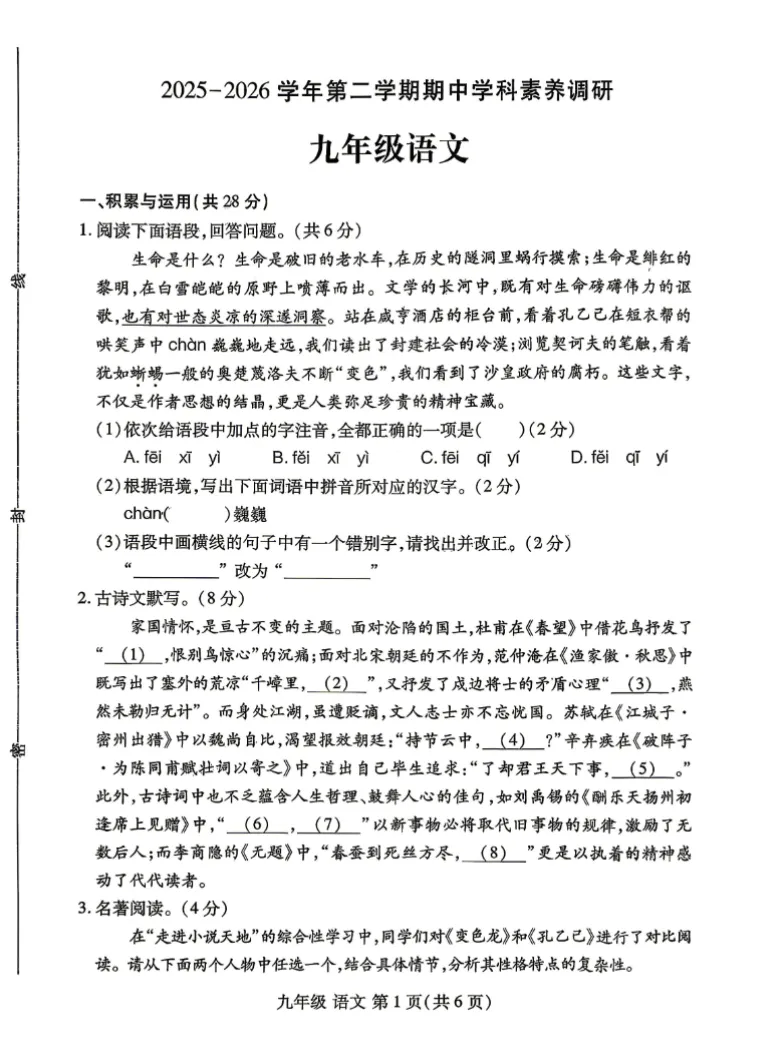 【中考模拟】【洛龙区一模】洛阳市洛龙区 2025-2026学年中考一模(七科试卷及答案)+电子版+抓紧收藏-可下载打印!! 第12张