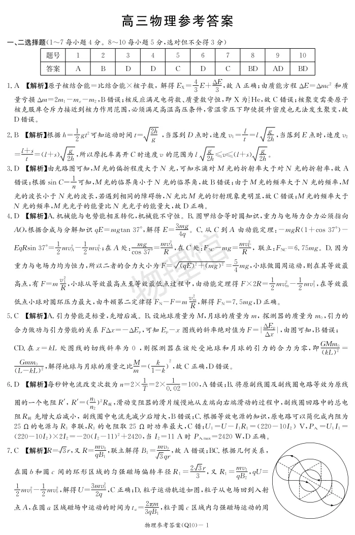 湖南省长沙市一中2026届高三月考试卷(十)物理含答案 第9张