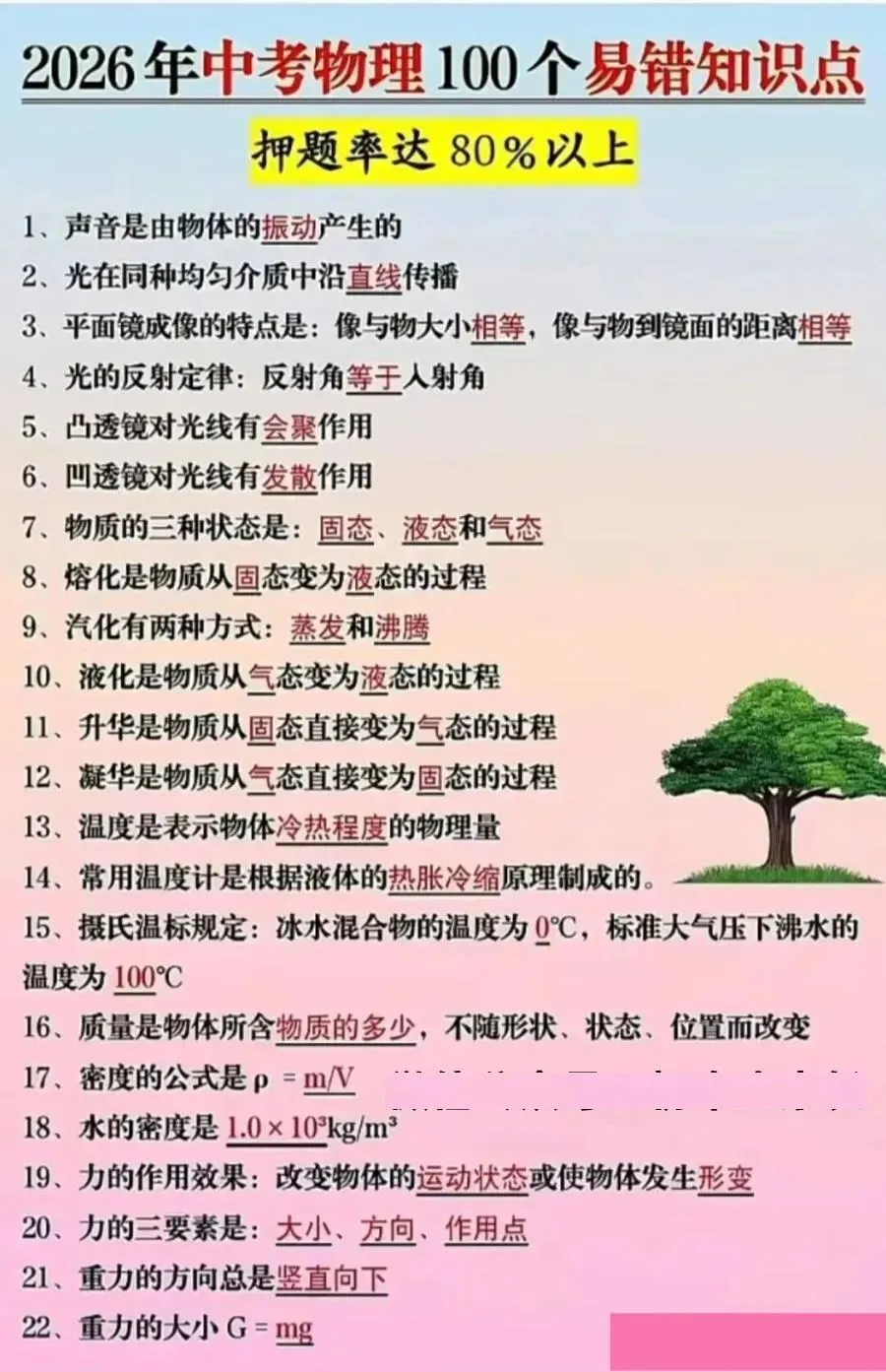 2026年中考物理100个易错知识点汇编(可下载打印) 第1张