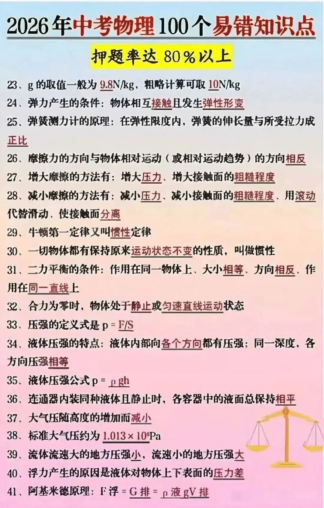 2026年中考物理100个易错知识点汇编(可下载打印) 第2张