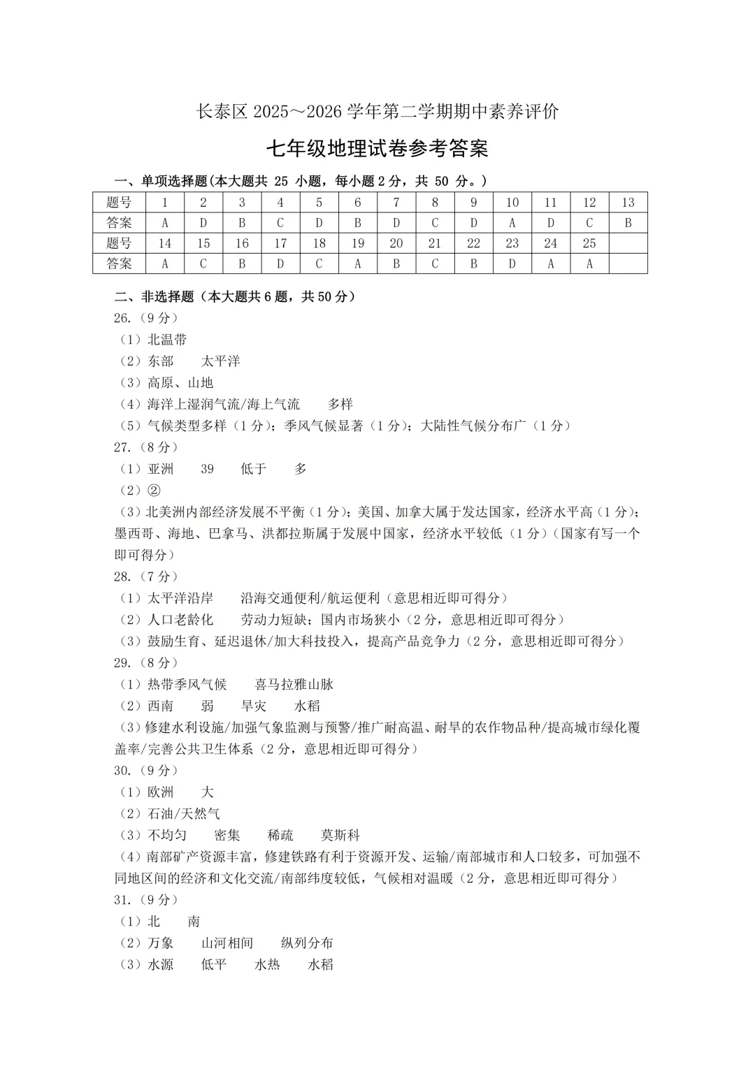 期中真题 | 福建省漳州市长泰区2025-2026学年七年级下学期期中试题 第4张