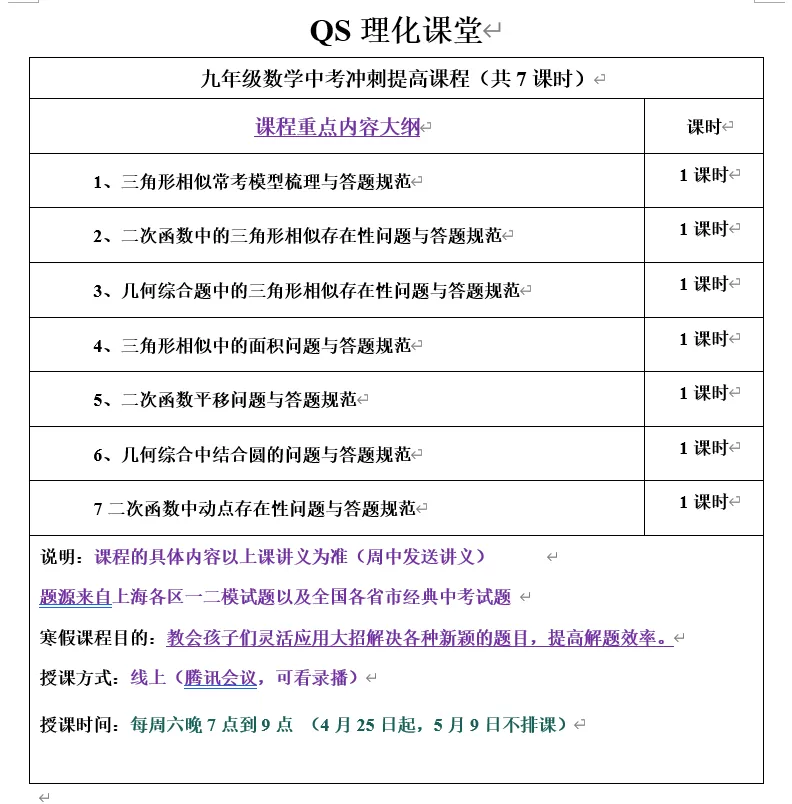上海中考数学冲刺课程(中考前最后一轮) 第1张