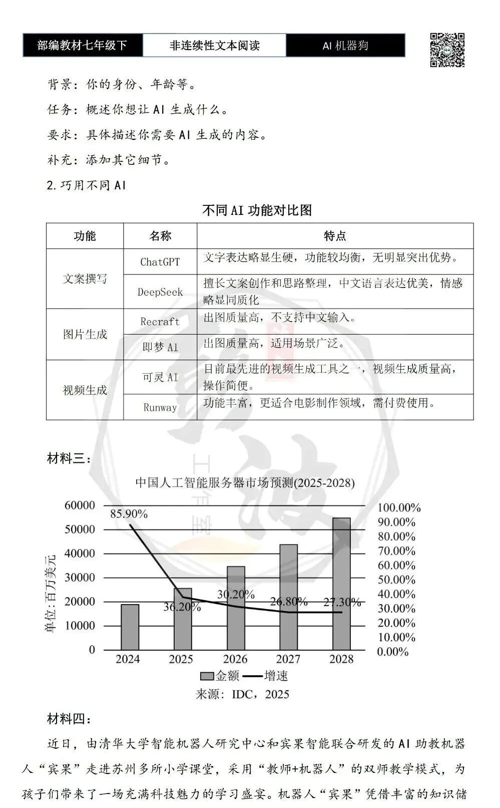 【非连续性文本阅读-真题演练】七年级下-08-AI机器狗-试题精析 第6张