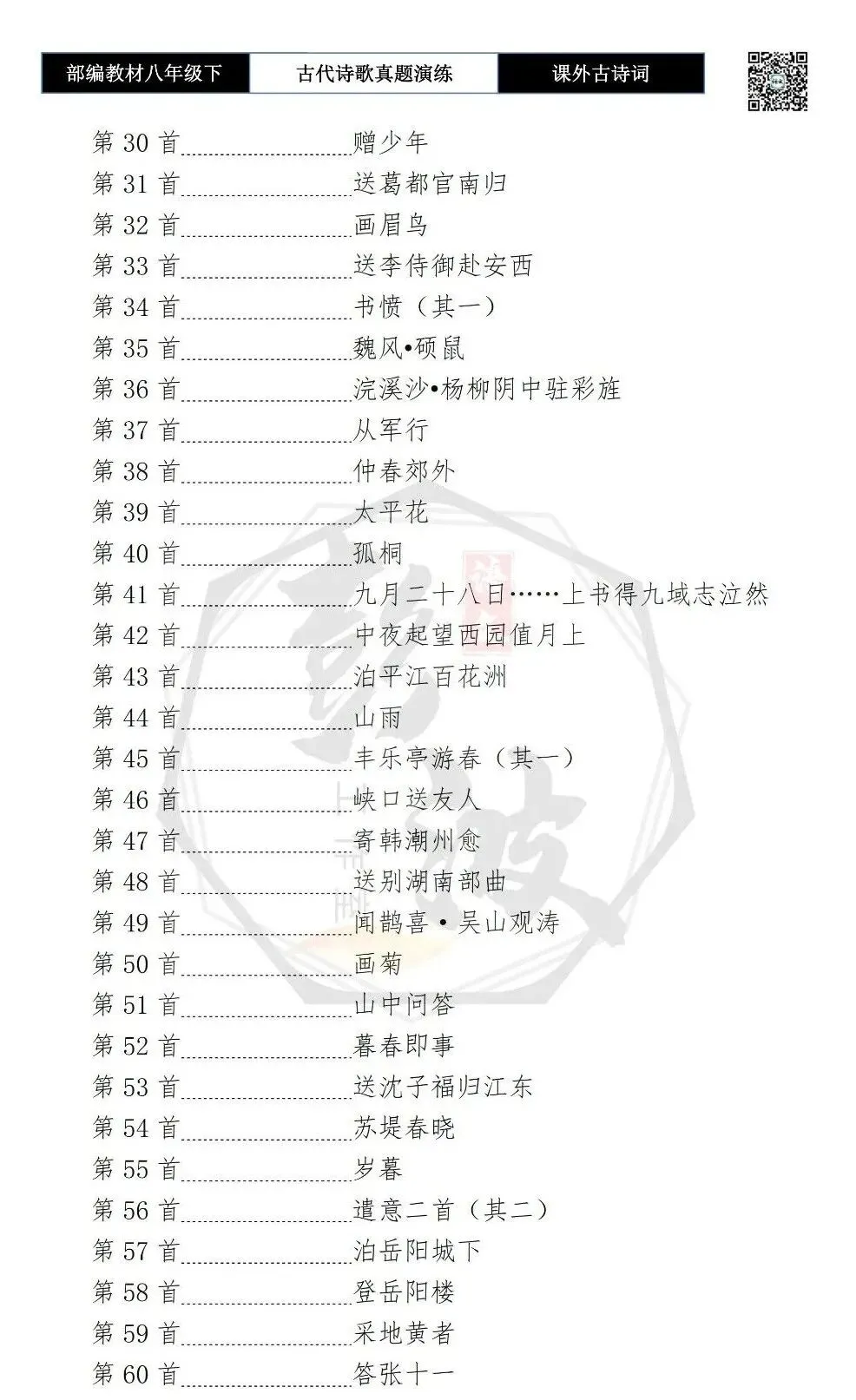 【古诗文真题演练复习】八年级下-17《课外古诗词60首》(60套)(20元) 第7张