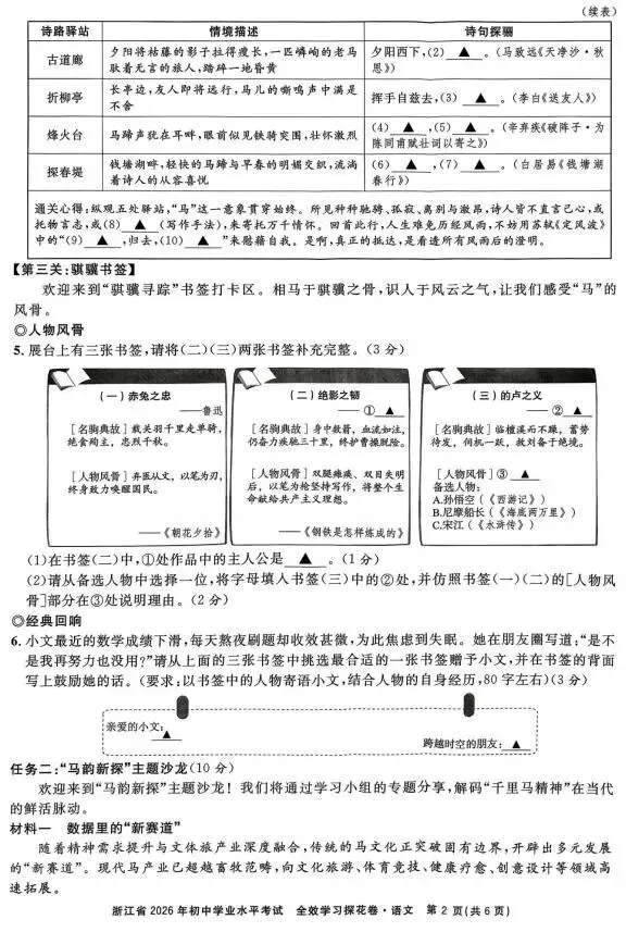 2026中考语文模拟试卷及参考答案(17)【可打印】 第6张