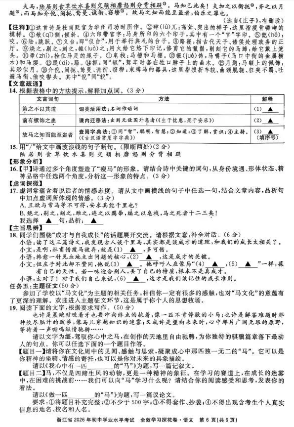 2026中考语文模拟试卷及参考答案(17)【可打印】 第10张