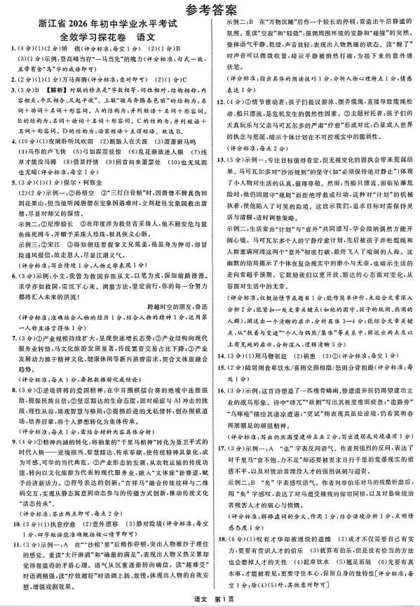 2026中考语文模拟试卷及参考答案(17)【可打印】 第12张