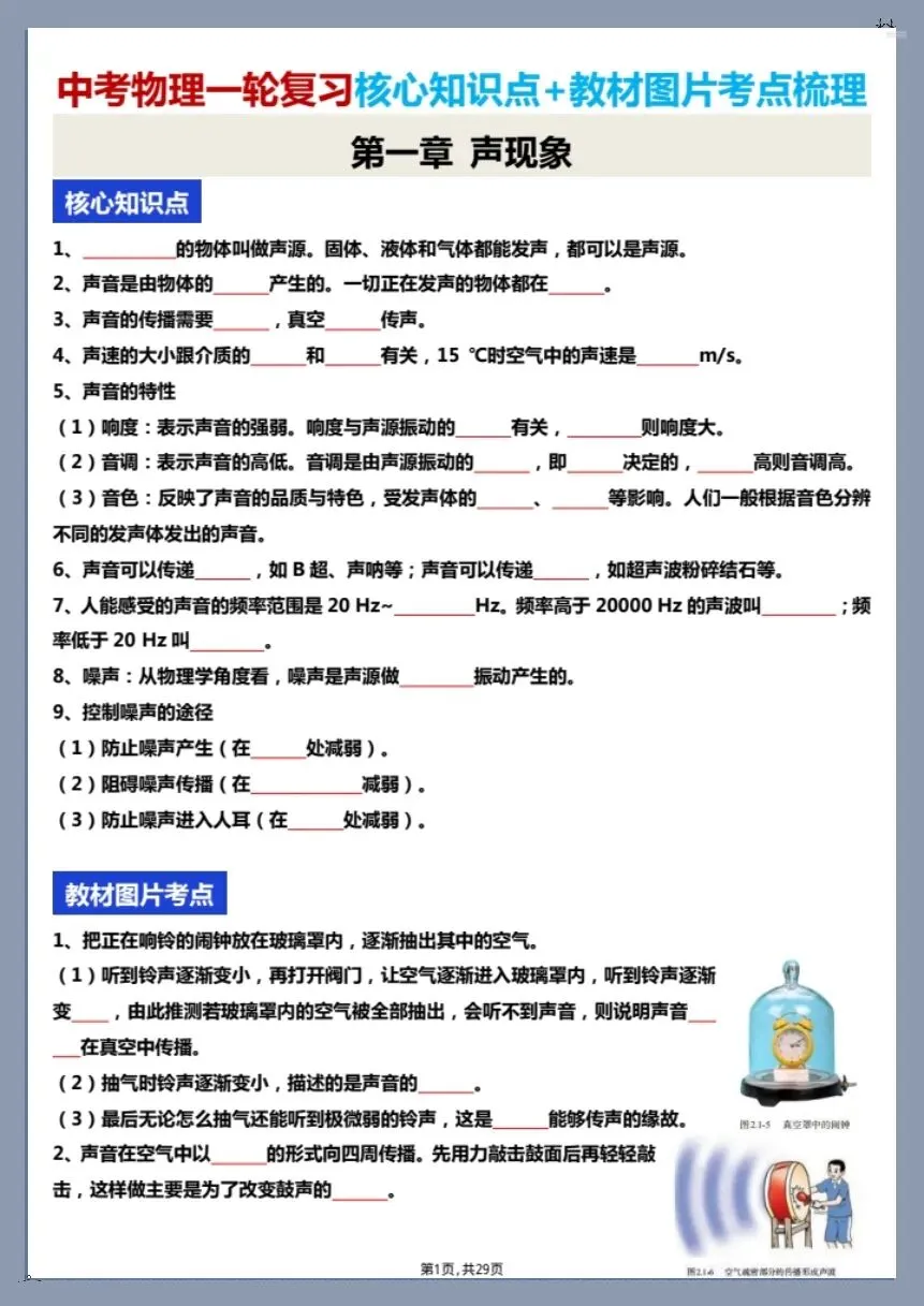 26新中考物理复习核心知识点+教材图片考点梳理(空白版+答案版)【电子版可打印!】 第1张