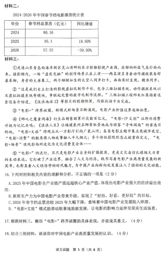 2026年临沂市河东区初三一模语文试卷及答案! 第5张