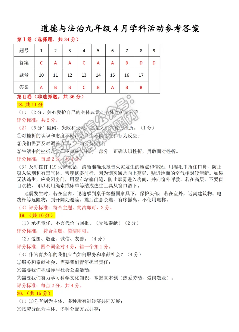 2026虹桥中学九年级下道法一模 试卷+答案 第5张