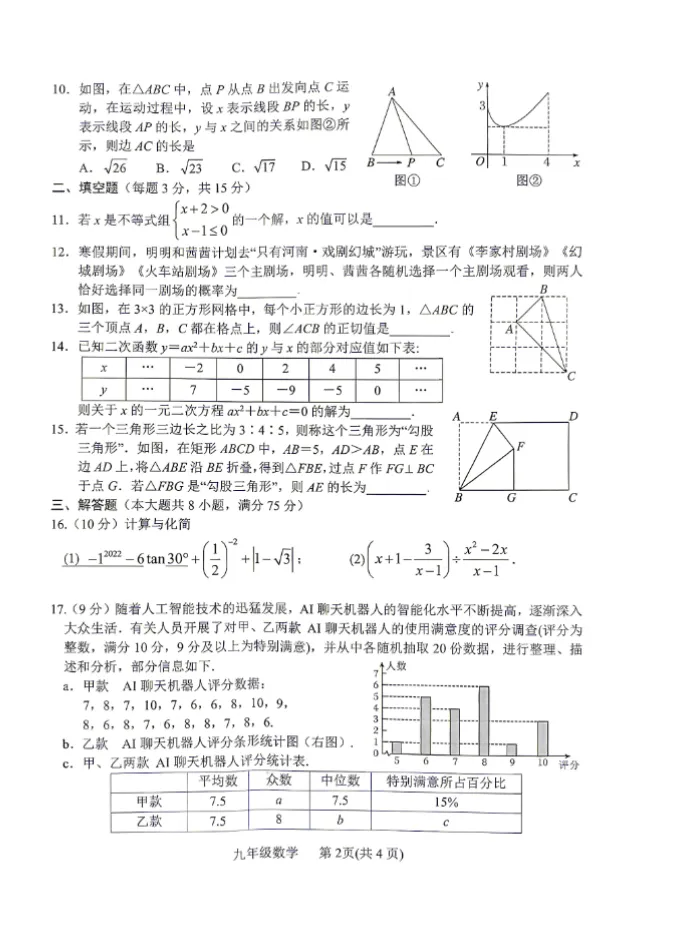 【中考模拟】【内乡一模】南阳市内乡县2025-2026学年中考一模数学试卷及答案+电子版+抓紧收藏-可下载打印!! 第3张