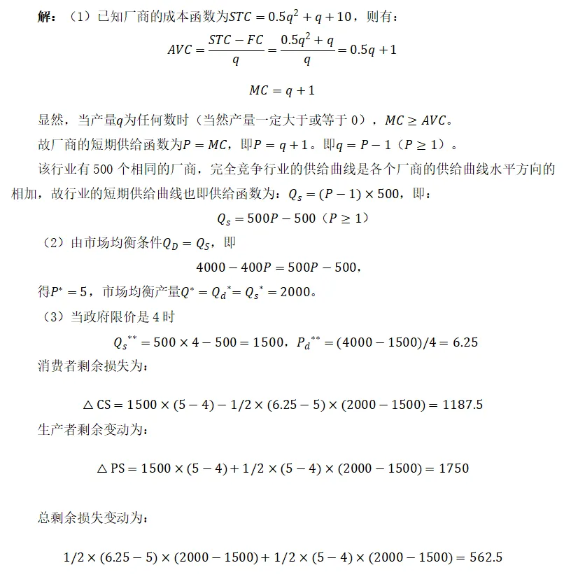 真题带练 | 中央财经大学—完全竞争市场 第6张