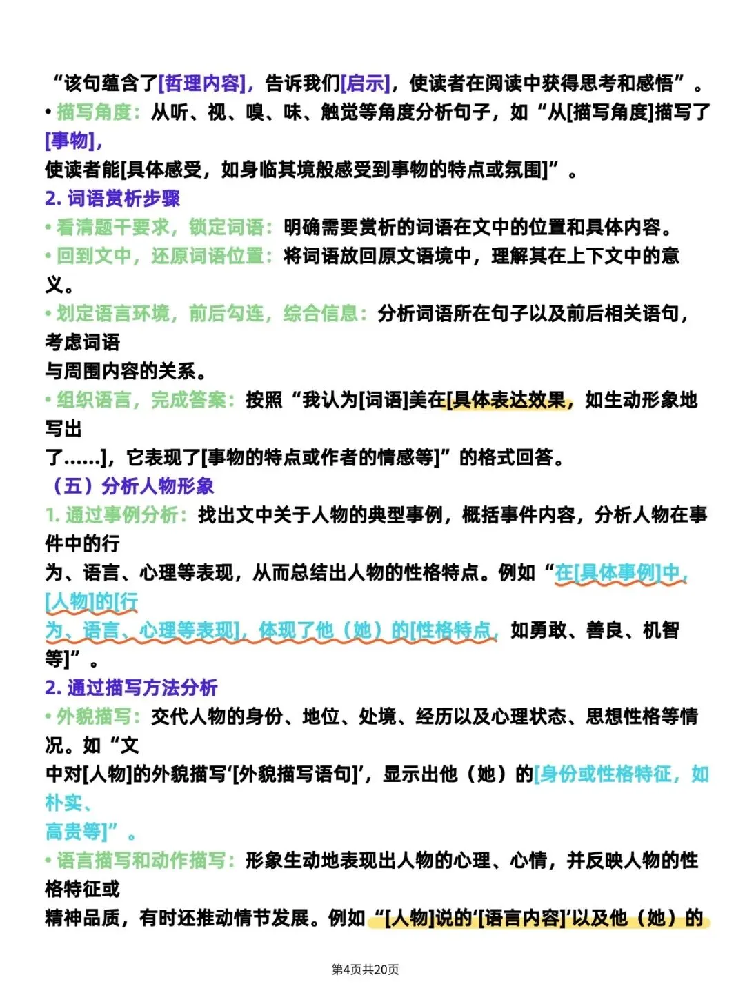 2026:中考语文现代文阅读答题模板高分必备 可打印~ 第4张