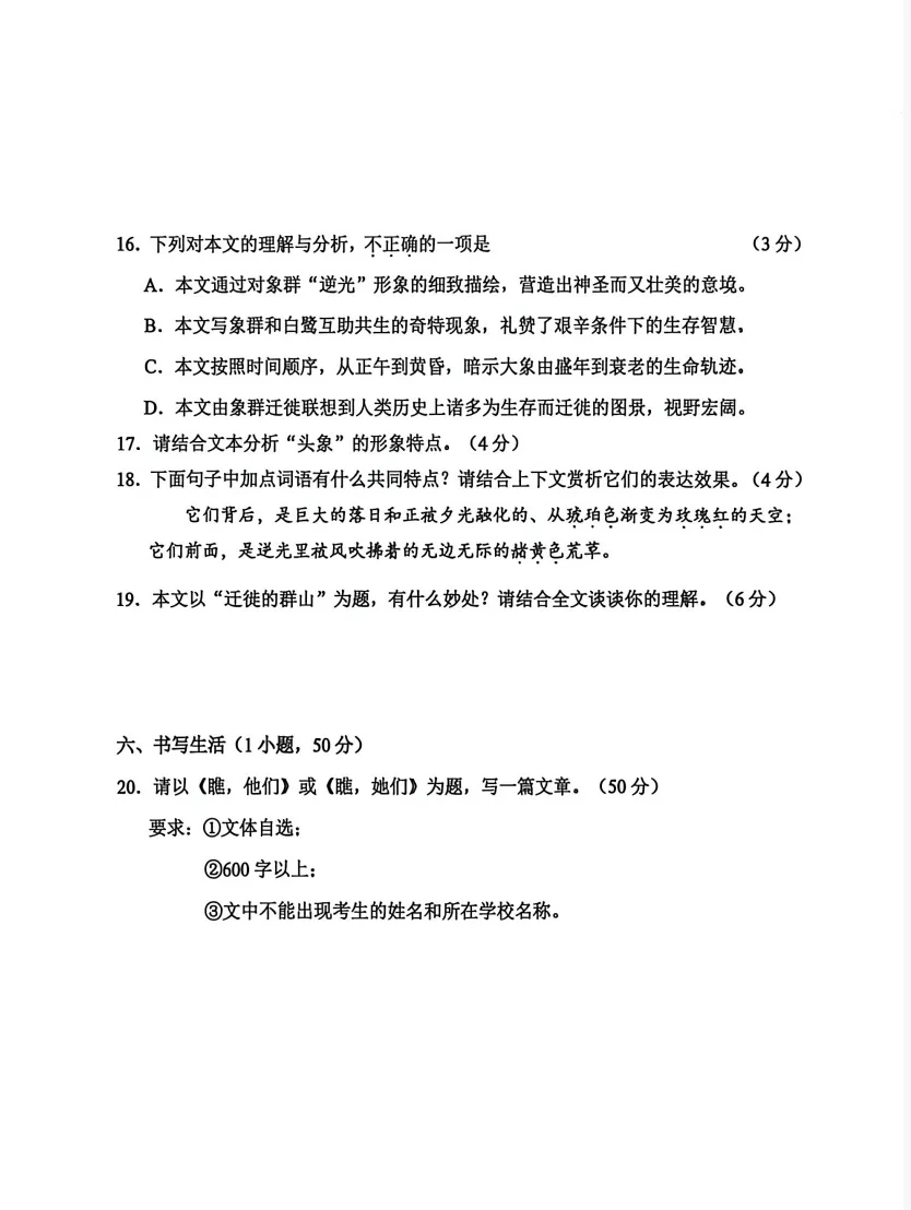 2026广州中考语文一模试卷 第10张