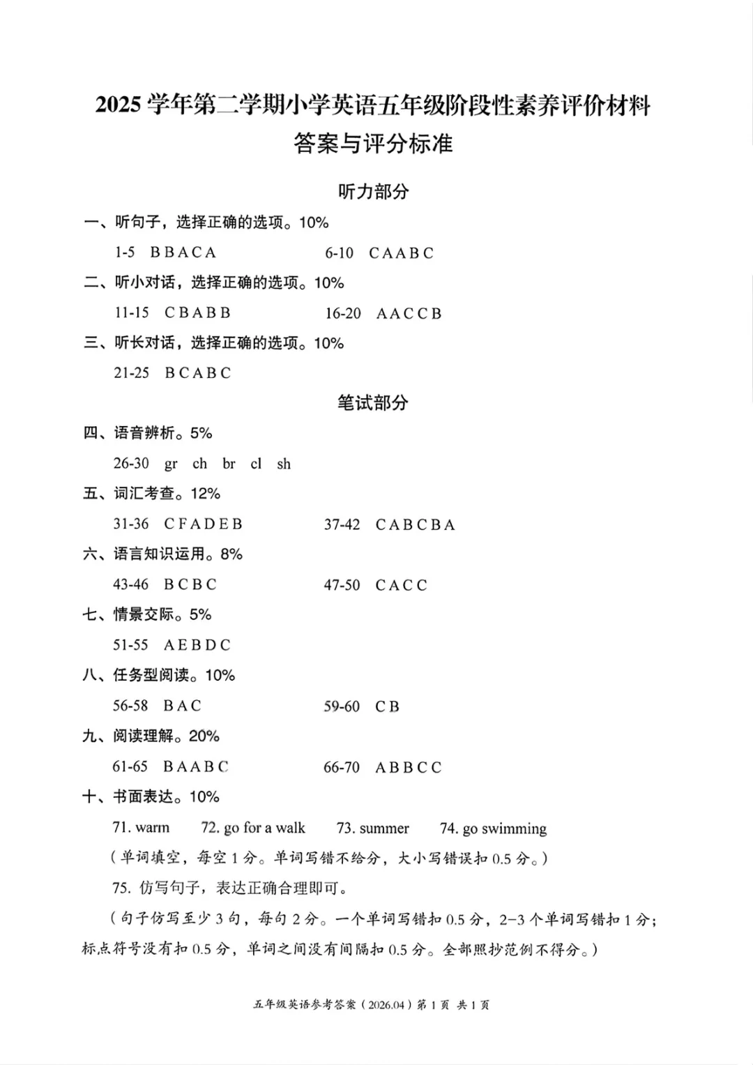 期中真题 | 浙江省温州市瑞安市2025-2026学年五年级下学期阶段性素养评价试题(数学/英语) 第8张