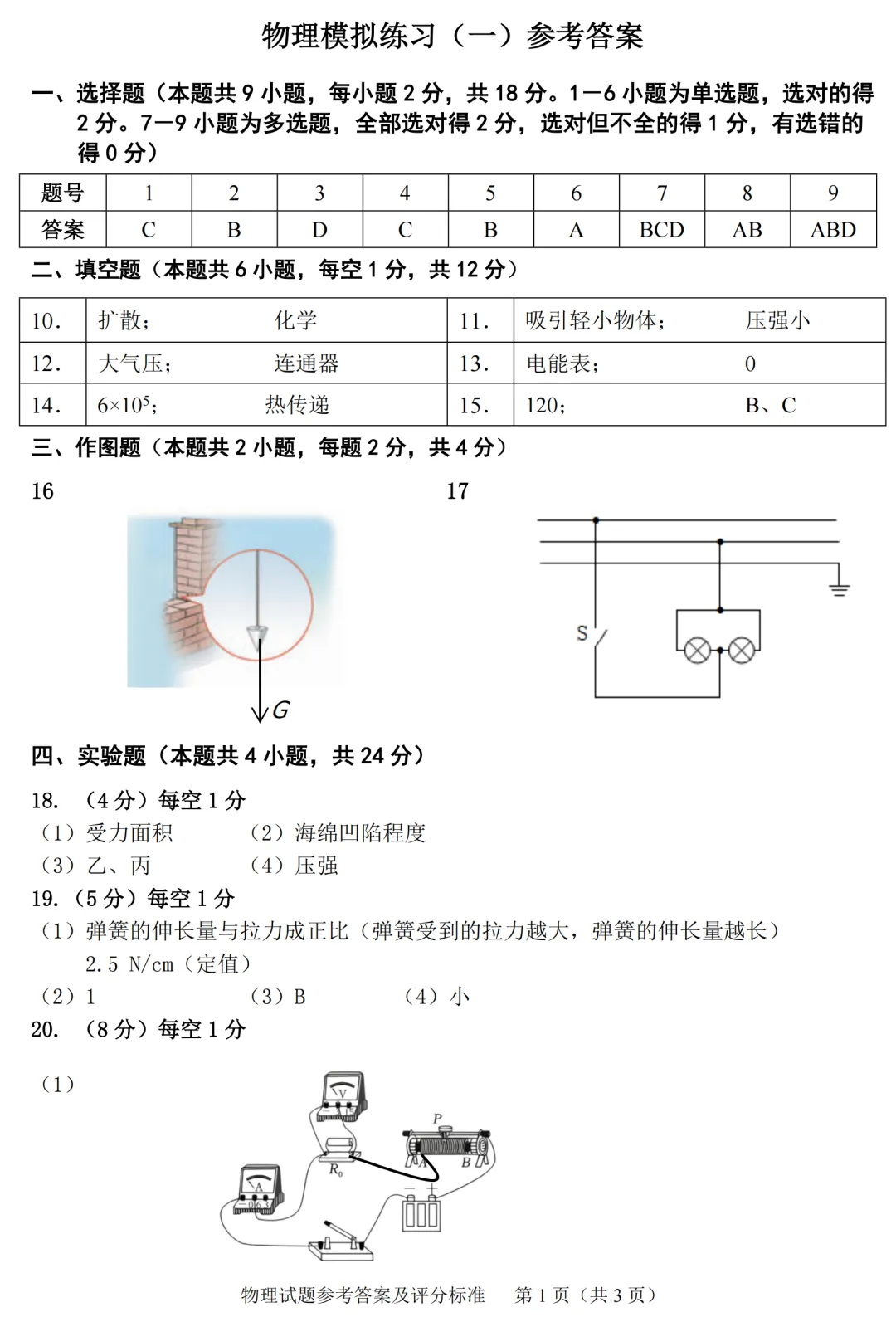 2026九年级初三中考物理能力训练模拟练习(一)(附参考答案) 第9张