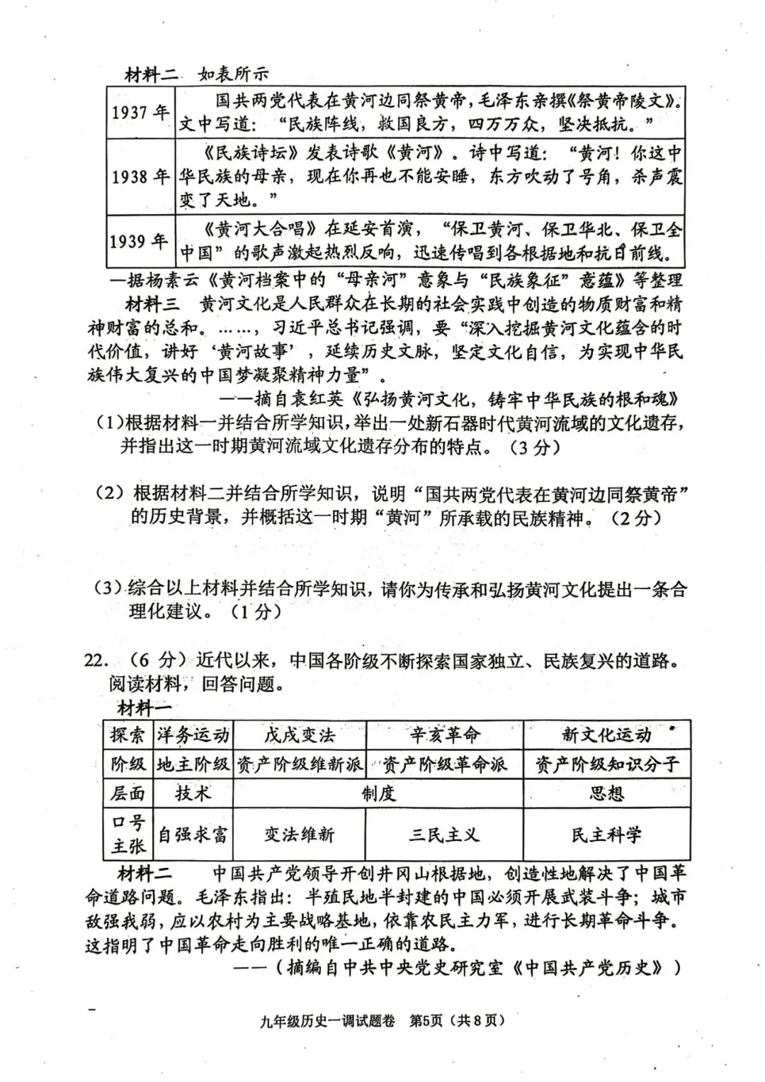 九年级历史5月份模考试卷及答案(一) 第5张