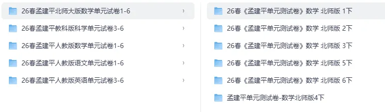 26春【孟建平单元试卷】1-6 系列合集语文+数学+英语+科学单元-期中期末卷 第2张