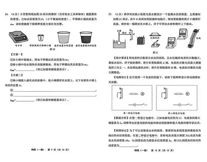 2026年天津中考部分区物理一模试卷分析 第5张