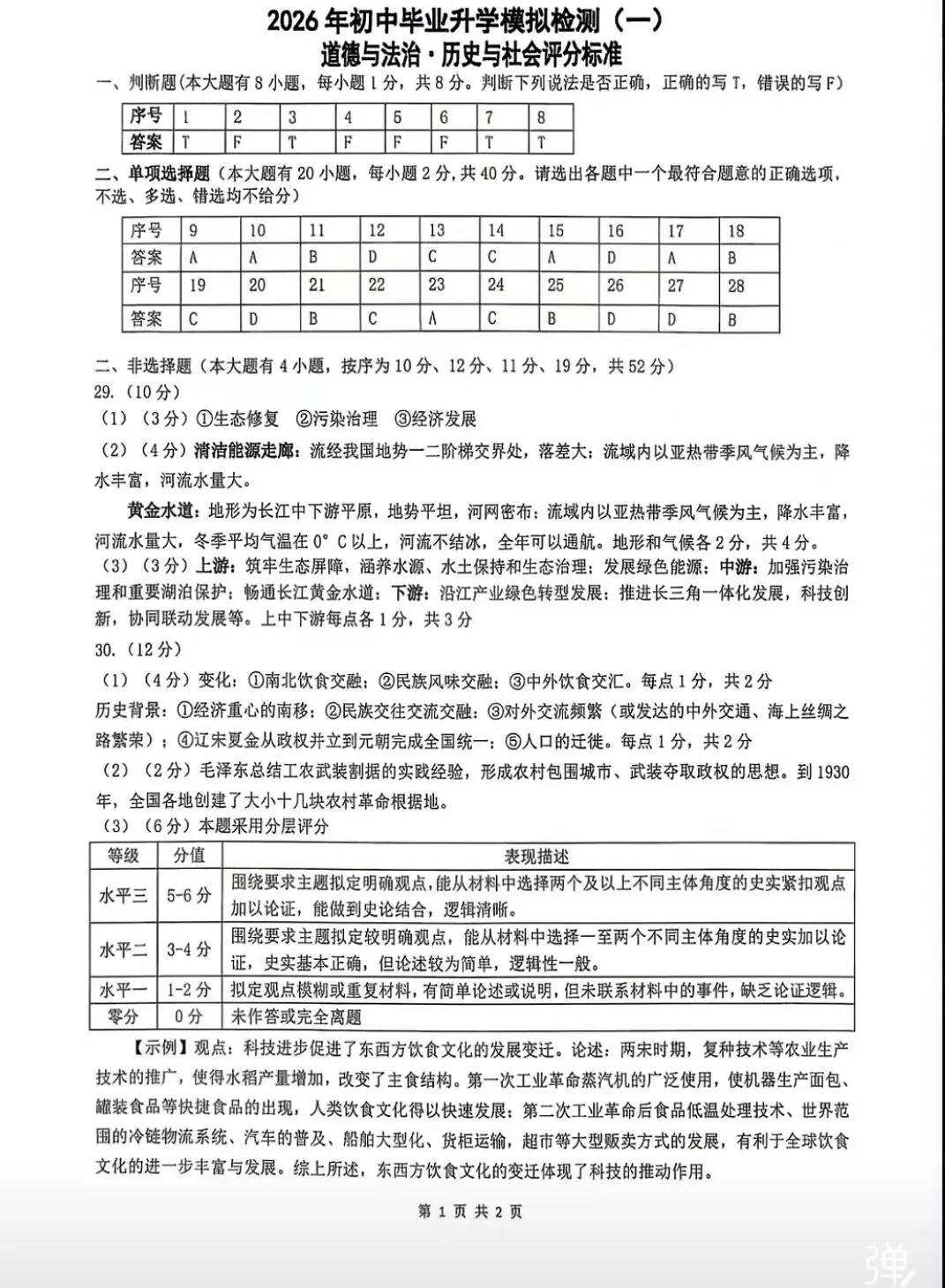 【中考模拟】2026一模社会卷(杭州滨江区,附答案) 第9张