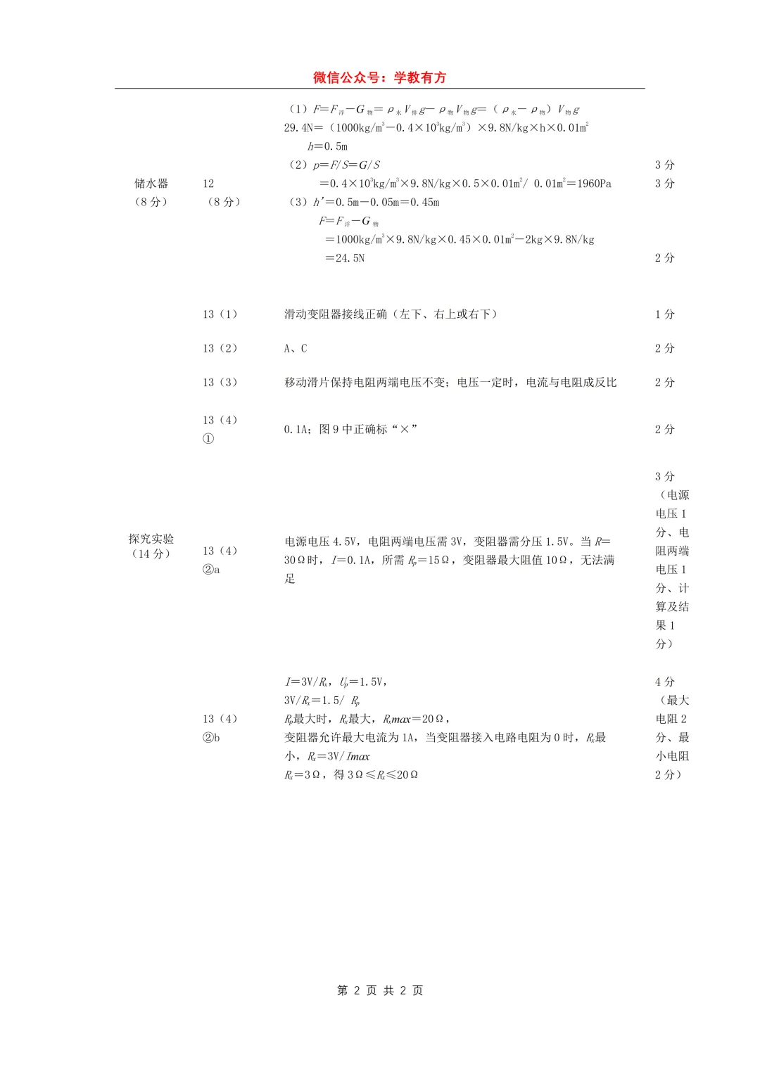 【中考二模】2026届上海市青浦区初三二模物理试卷 第7张