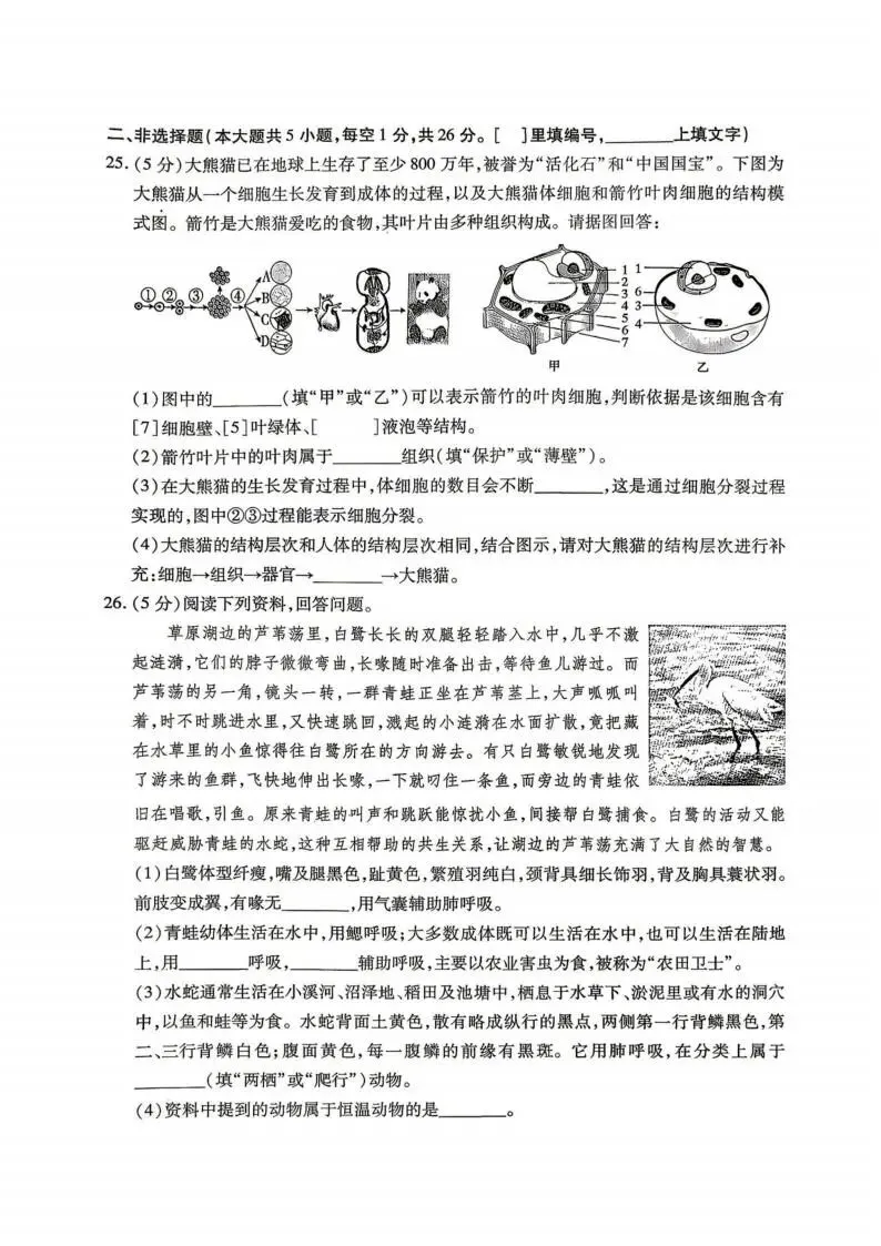 南岗区八年级复习情况调研试卷+答案【2026年】【生物】【高清电子版】 第5张