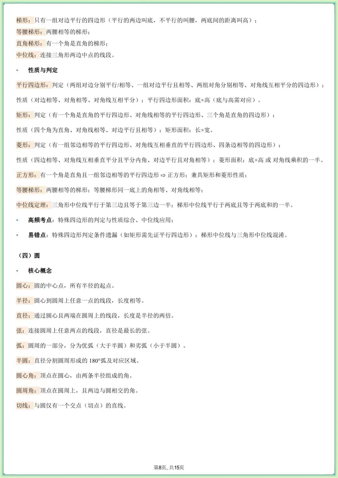 【中考数学知识清单】中考数学核心基础知识清单(可下载打印) 第7张