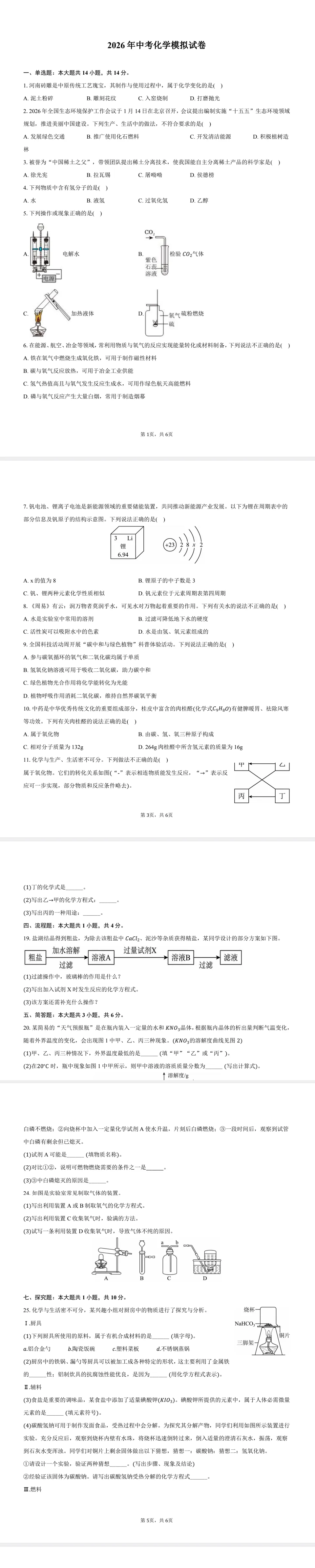 2026年【中考】化学/模拟试卷 第1张