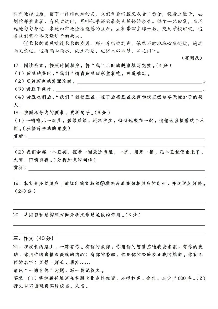 小升初语文毕业分班考试试卷2套含答案(完整电子版可打印) 第12张