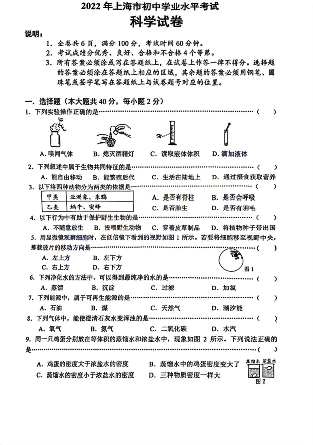 上海初中科学会考历年真题(2015-2025) 第6张