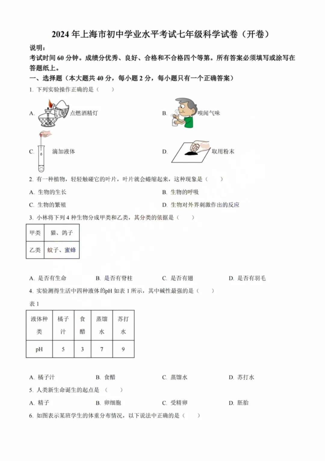 上海初中科学会考历年真题(2015-2025) 第10张