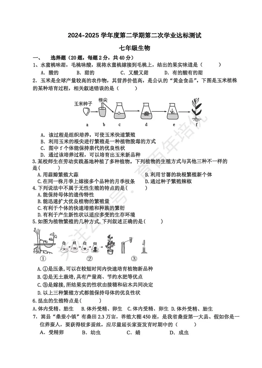 【滕州市第二次月考真题】2024-2025年北辛中学七年级下学期6月月考生物含答案 第2张