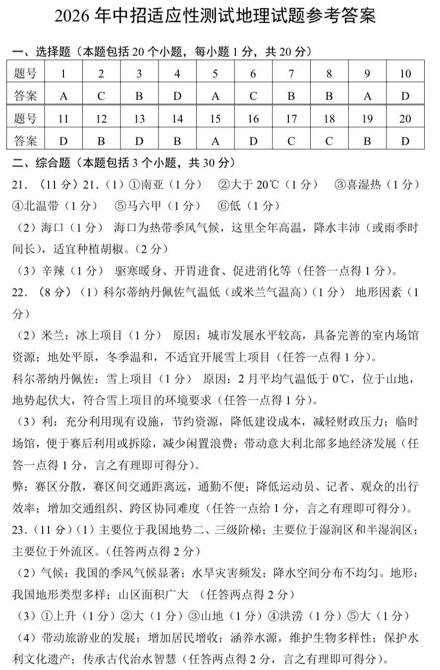2026郑州地生中考模拟-地理试卷 第11张
