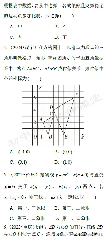 中考数学选填(选10填6)专项训练共27份(含答案)汇总+PDF版免费打包下载! 第8张