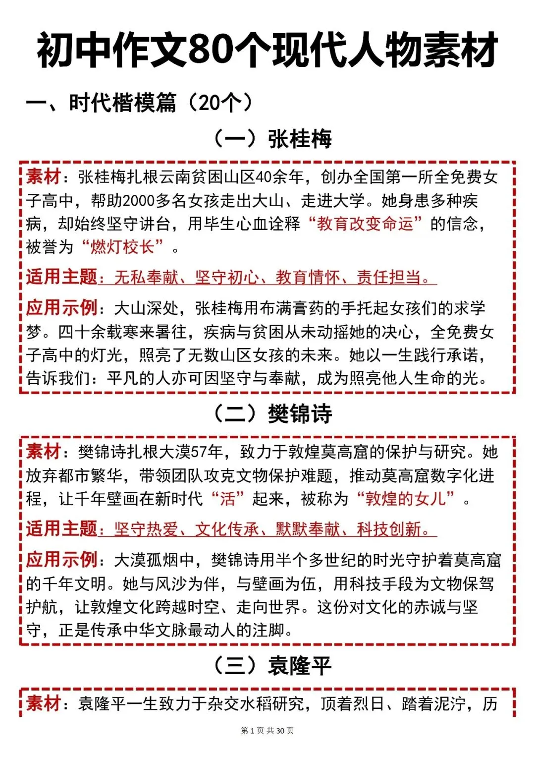 中考语文【2026中考英语必背80个现代人物素材】,可打印 快收藏 第1张