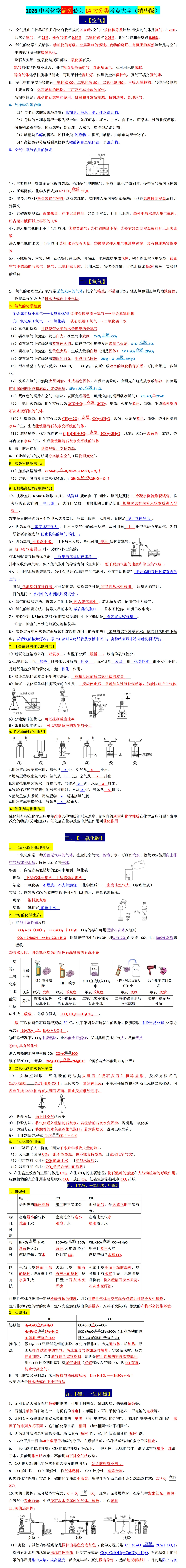 2026中考化学满分必会14大分类考点大全(精华版) 第2张