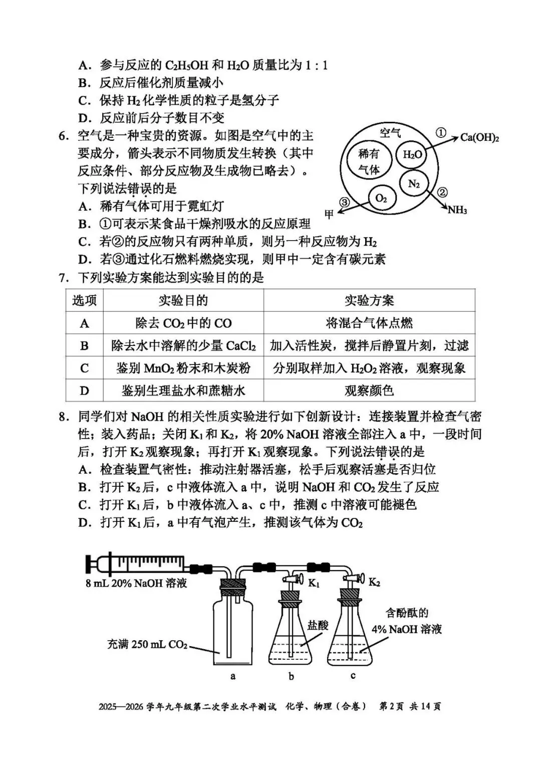 2026深圳光明区二模化学试卷 第2张