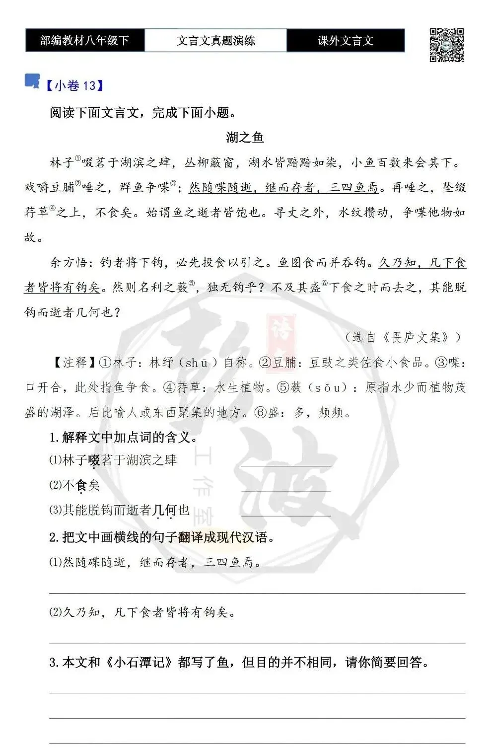 【古诗文真题演练复习】八年级下-18《课外文言文阅读》(30套)(15元) 第28张