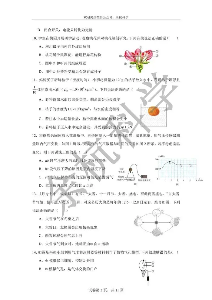 【中考模拟】浙江省2026年中考科学模拟冲刺卷(三)(含解析) 第8张