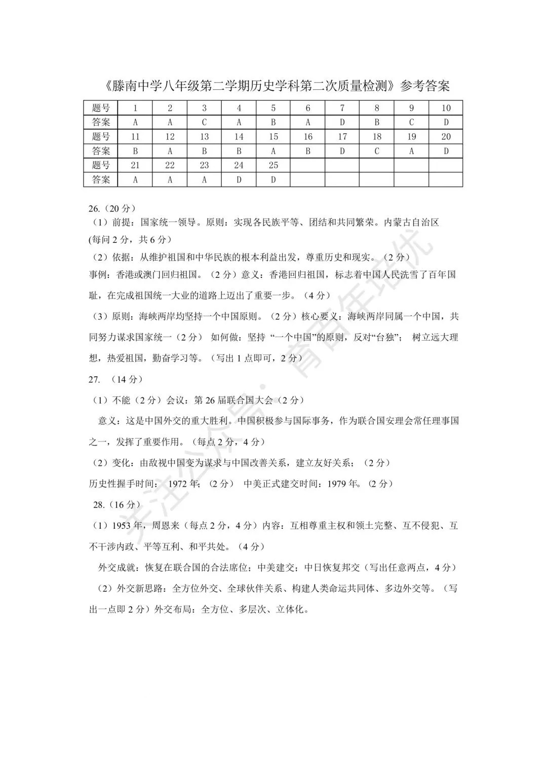 【滕州市第二次月考真题】2024-2025年滕南中学八年级下学期5月月考历史含答案 第8张