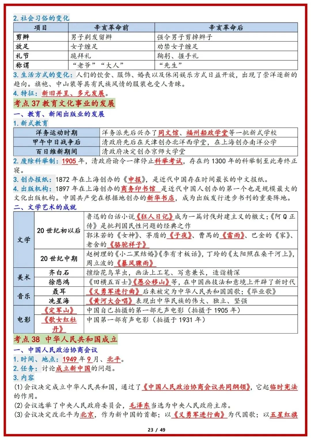 2025中考历史必背重点知识整理 完整版 第11张